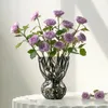 Vase Art Nordic High-end Light Luxury Vase Vase Texture Transparent Ash Wide Mouthファッション水耕花の飾り