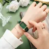 Relógios femininos Brand Women Women Women Fashion Square Ladies Quartz Watch Bracelet Green Dial Green Rose Gold Dial Mesh Mulheres de luxo Relógios 240410