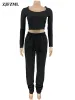 Kleider niedriger Nacken Langarm Workout Sporty Crop Top und Drawess Stapeled Sweatpant Jogger Frauen lässig Matching -Sets Activewear Suits