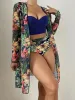 Ensemble de bikini sexy 3 pièces 2023 femmes couvrent les maillots de bain se maillot de bain tropical imprimé tropical push up upwear mail de bain à manches longues