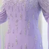 Arabski Sharon Said Lilac Mermaid Evening Dress with Cape Sleeves 2024 Dubai Beade Women Formalne suknie imprezowe