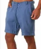 Herren -Shorts Herren lässige Shorts Mode Pullover Shorts Familie Leinen Solid Color Shorts Herren Sommer Beach Atmungsfreie Leinen Shorts J240409