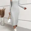 Lässige Kleider gerippte Mock Neck Bodycon Kleid Langarm für den Frühling Herbst Frauenkleidung