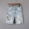 Zomer gepersonaliseerd modemerk print licht kleur 5/4 high -end denim shorts voor dunne mode slanke heren voor heren