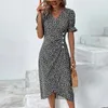 فساتين غير رسمية للسيدات الصيف المصغر فستان ضد الرقبة a-line boho ditsy floral flounce wrap wrap hem relegant vestido