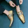 Boots Brand Fashion Golden Glitter Leather Rhinestone Men Shoes Size 46 Pointed Designer Shoes Men Couples Dress Shoes