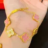 Feerie Van Armband Rose Pink Clover Necklace Set för kvinnor Vietnam Sand Gold Five Flower Lucky Grass Micro Sweet Armband