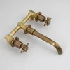 JIENI Antique Brass Bathroom Faucet Joint Pipe Wall Mounted Solid Brass Bathtub Basin Sink Faucet Mixer Tap Swivel Spout