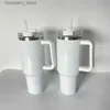 Tasses sous vide isolée café mu tubler en acier inoxydable à double paroi à double paroi 40oz H1.0 H2.0 Vierge blanc de voyage de voyage avec poignée et paille par cas l49