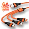 3in1 2in1 6a 100W USB Typ-C Schnellladungskabel Micro USB Typ-C Ladedatenkabel für iPhone 14 13 12 Samsung Xiaomi Huawei