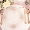 Plates 350PCS Rose Gold Plastic - Clear Disposable 50Dinner Dish Complete Tableware Freight Free