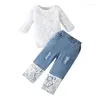 Kledingsets Vipol merk geboren prinses 1 jaar verjaardagsfeestje slijtage witte kanten bodysuits jeans tweedelige babymeisjes set