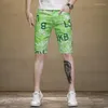 Jeans masculin Summer mince en vert personnalité étendue pantalon central imprimé slim fit fashion droite décontractée plage