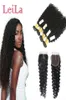 Virgin Hair Deep Wave 5pieceslot Bundles with Lace Closure Peruvian 100 Unprocessed Human Hair Weft curly Full Hair8037845