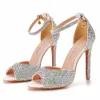 Dress Shoes Crystal Queen Rhinestone Wedding Gladiator Buckle Strap Platform Sandals Women Summer Pumps Thin High Heels Party Stiletto H240409 NFCT