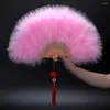 Decorative Figurines Handheld Feather Fan Luxurious Champagne With Tassels Pendant Headband Elegant Burlesque Marabou For Clothing