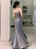 Lässige Kleider Vintage Abendparty Fischschwanzgurt Kleid Frauen vor Schulter Frankreich Elegant Lange weibliche Korea Ballkleid Blume 2024