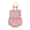 Vêtements Ensemble bébé filles Summer Summer Infant Sans manchons sans manches collier Plaid avec bandeau 2 pièces pendant 0-18 mois