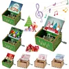 Figurines décoratives Hand Crank Gravé Musical Boîte de Noël vintage Musique de Noël Merry Decorations Cadeaux en bois pour garçons