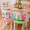 Couverture de chaise avec imprimé pour décorations d'événements Couvertures de chaise Pâques Couvertures de chaise de Pâques Tissu en lin