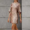 Casual jurken Elegant O-Neck Backless Club Mini Dress Women Fashion Glitter Sequins Bodycon Sensual Half Sleeve Solid Party