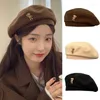 Berets Spring Hat Cotton British Style Solid Color Artist Beret Girl Keep Warm