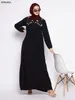 Ethnic Clothing Siskakia Abaya Muslim Women Floral Embroidery Long Sleeve Casual Modest Saudi Dresses Moroccan African Kaftan Arab