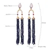 Dangle Earrings Dark Blue Acrylic Beads Tassel Long Ethnic Style Statement Handmade Ear Accessories For Women