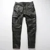 Herenbroek vintage motorfiets fietser mannen echte koeienhuid lederen broek broek ridingthick aziatische maat 5xl