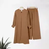 Roupas étnicas muçulmanas femininas de duas peças moldam moda elegante cor sólida de cor irregular camisa longa calça de perna larga manto abaya mulher dubai