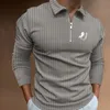 Spring Autumn Men Long Sleeve Zipper Polo Shirt 240328