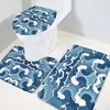 Banho tapete de tapete conjunto de 3 peças tapetes de banheiro ondas japonesas ondas de piso contorno em forma de U e tampa da tampa do banheiro
