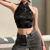 Frauen Tanks Cibbar Chinese Vintage Crop Top Elegant Jacquard Verband backloser Halfter Tanktops Frauen sexy gotische schwarze Weste Sommer Y2K