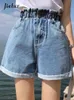 Jielur Summer Black Women Denim Shorts S5xl Harem arruffato blu bianco a vita alta jeans corto elastico 240409