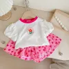 2-8t småbarn Kid Baby Girl Clothes Set Summer Short Sleeve Top T Shirt Shorts Set Elegant Cute 2PCS Outfit Set