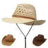 Berets Western Cowboy Hat Tybetan Style Top Ladies Roll Brim Cowgirl Cap Jazz Otwarty Słomka Etchna dla kobiet mężczyzn na świeżym powietrzu