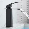 Fauteur de salle de bain noir mate mate mate noire de salle de bain cascade Berceau hotcold mixeur de pont pont en laiton monté en laiton Crane