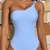 2024 Solid One Piece Swimsuit Skew Shoulder Beach Swimsuit Style Bikini Sexy Womens Bikini