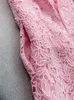 Frühling Sommer rosa floraldruckgepeitscht Spitzenkleid ärmellose runde Hals Doppelpocket Kurz lässige Kleider G4A10