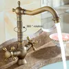 Robinets de lavabo de bain en bronze antique à double poignée à poitrine simple mélangeur à eau froide chaude chauche robinet elfe678