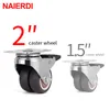 NAIERDI 4PCS Swivel Furniture Casters 1.5" / 2" Heavy Duty Soft Rubber Roller Furniture Wheels With Brake for Platform Trolley