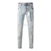 Mens Jeans Designer Purple Brand Mens Male Light Blue Y2K High Street Denim Paint Graffiti mönster skadade rippade magra byxor