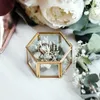 Boîte à bague en verre hexagonal personnalisé Boîte de rangement de bijoux transparents géométriques Éternel Handin de fleur Éternel DIY DÉCINIR DÉCORT