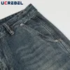 Heren jeans spat inkt gewassen noodlijdende heren high street los rechte wide been gescheurde denim broek mannen