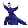 Linnen shaolin monnik wudang taoïst tai chi suit vechtsporten kung fu vleugel chun uniformen gewaad broeken en vest cosplay chinees hanfu