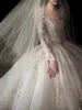 2024 new Dubai Arabic long sleeves Wedding Dresses Sexy crystals beaded Ruched sweep Train Bridal Gowns Robes sequined Mesh Lace long sleeves A line Pleated Dresses