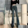 レディースジーンズ2023秋のブラックフレアデニムパンツ女性韓国ファッションタッセルデザインワイドレッグウーマンアメリカンレトロハイウエストズボンdhize