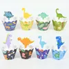 12set dinosaur cupcake wrappers jungle safari fête anniversaire fête gâteau topper décor baby shower 1er anniversaire dino fête