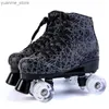 Łyżki rolki czarny druk sztuczny Lether Roller quate quad 4-Wheels PU podwójne łyżwy buty pisze de 4 Ruedas Patines Y240410