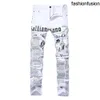 Men Autumn Hip Hop Denim Jeans Classic Spaper Letter Tryckt Casual Slim Cowboys Trousers Man Young Fashion White